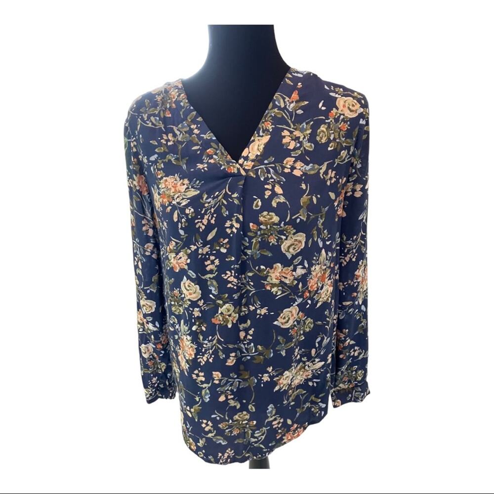 * New ~ Brina & Em Lemmy V-Neck Top ~ Size S ~ Navy Floral Print Oversized